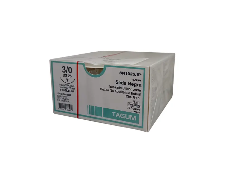 Sutura Seda Negra 3/0 DS25 Círculo Reverso Cortante Tagum 1