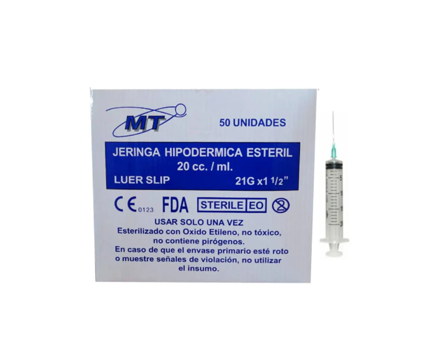 Jeringa 20cc 21g x 1 1/2 Caja 50 Unidades Luer Slip MT 1