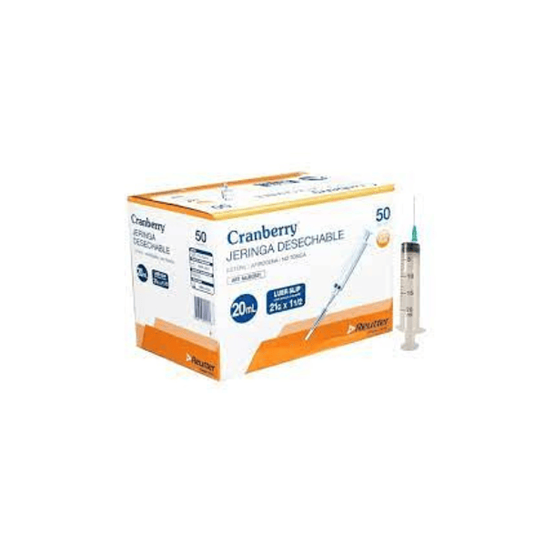 Jeringa 20cc 21g x 1 1/2 Caja 50 Unidades Cranberry 