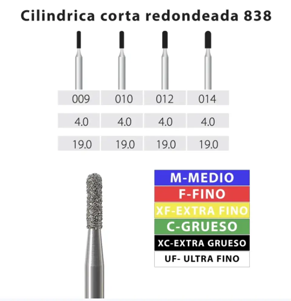 Fresa Diamante Cilíndrica Punta Redonda 838 Grano Medio (Azul) 1