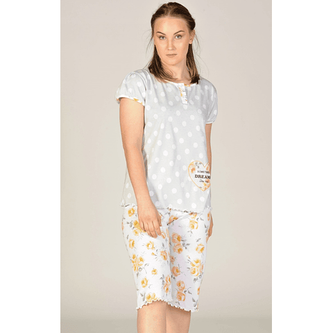 Pijama Mulher Manga Curta de Bermuda (100% Algodão) 