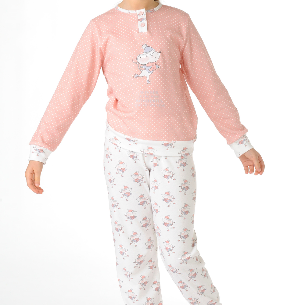 Pijama de Criança Menina de Inverno (Rosa/Cinza) dos 2 aos 1