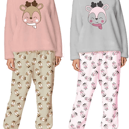 Pijama de Senhora de Coralina (Rosa e Cinza S/M/L/XL) 