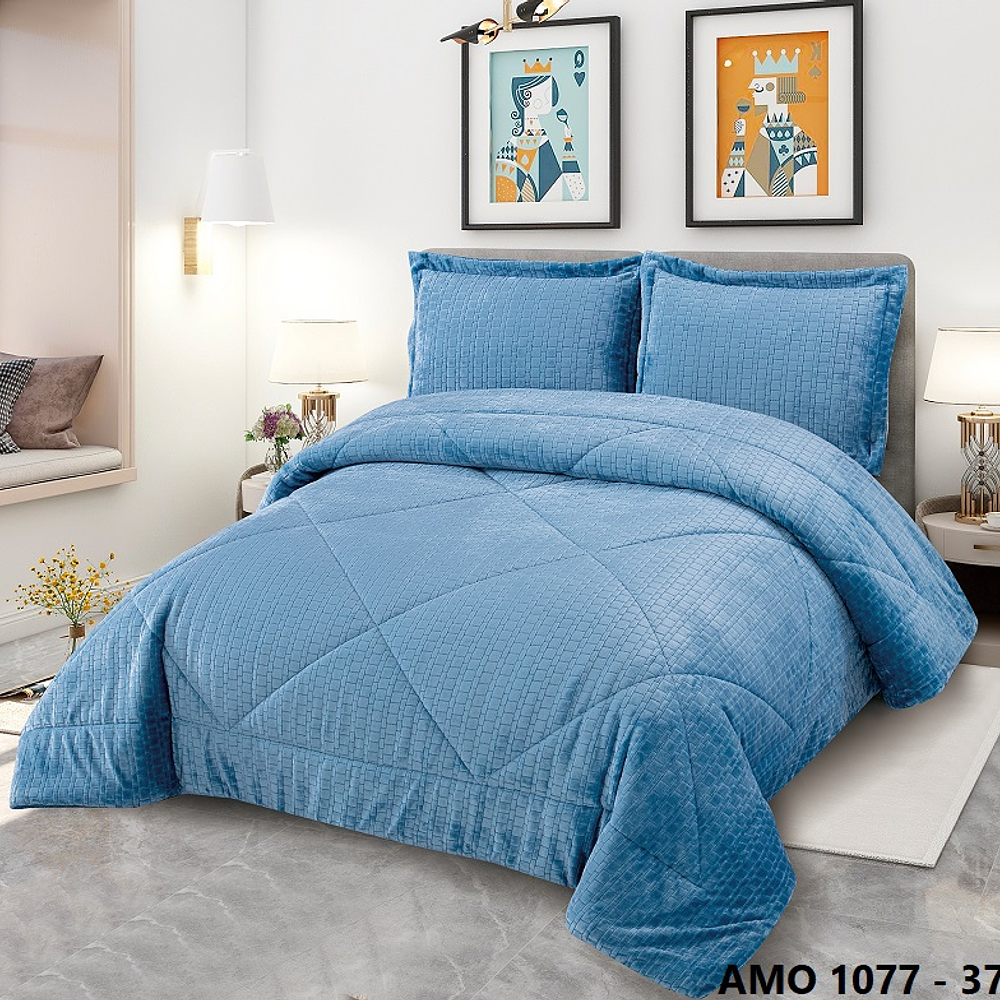Comforter Casal com Sherpa Jacquard com duas Fronhas 240x260cm (Azul)