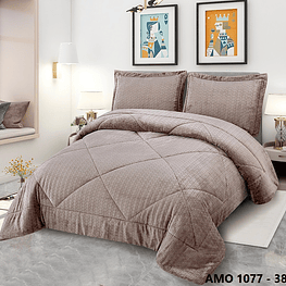 Comforter Solteiro com Sherpa Jacquard + 1 Fronha 180x260cm (Taupe)