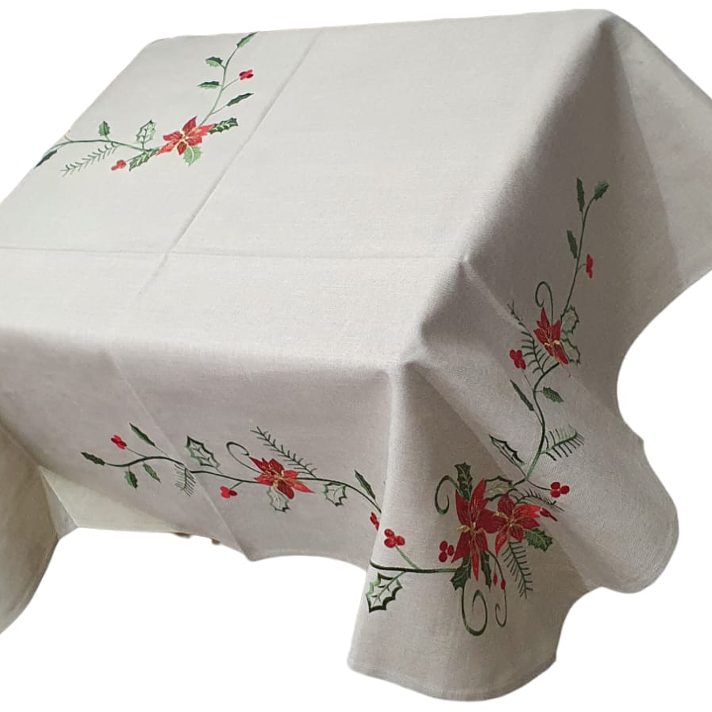 Toalha de mesa bordada de Natal (Linho) (180x270cm)