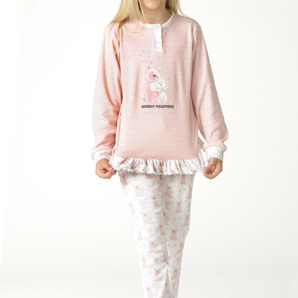 Pijama de Criança Menina de Inverno (Rosa/Cinza) dos 2 aos 12 anos