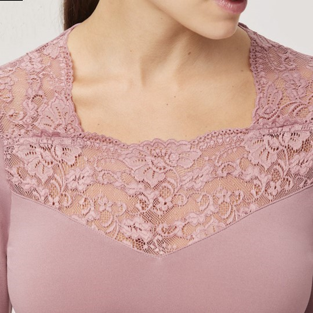 Camisola Interior Térmica Rendada Manga Comprida (S/M/L/XL/XXL)