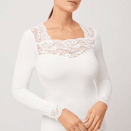 Camisola Interior Térmica Rendada Manga Comprida (S/M/L/XL/XXL) - Pannacotta (Marfim)