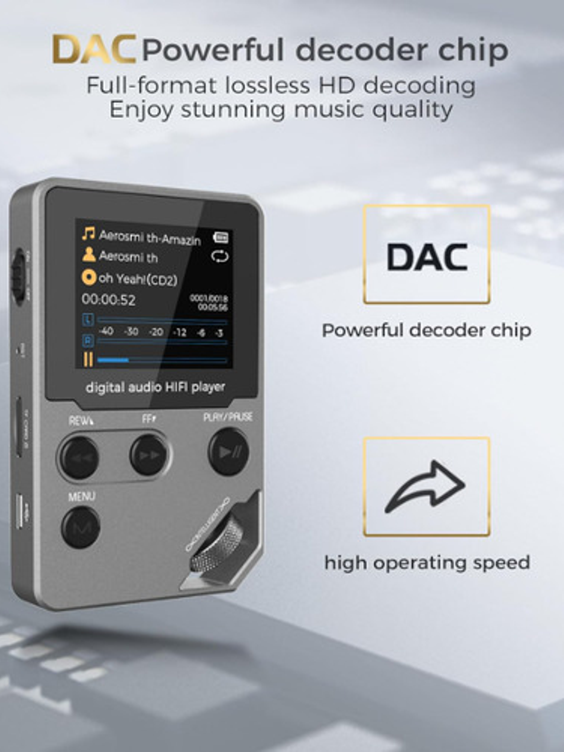 Mini Reproductor Mp3 Hi Fi Dac 72gb Fm Zinc Bluetooth 60hs 3