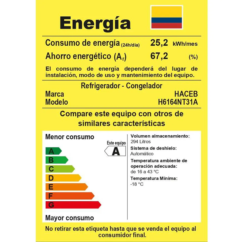 NEVERA HACEB No Frost Congelador Superior 311 LTS 9003439 NEGRO ESMERALDA 6