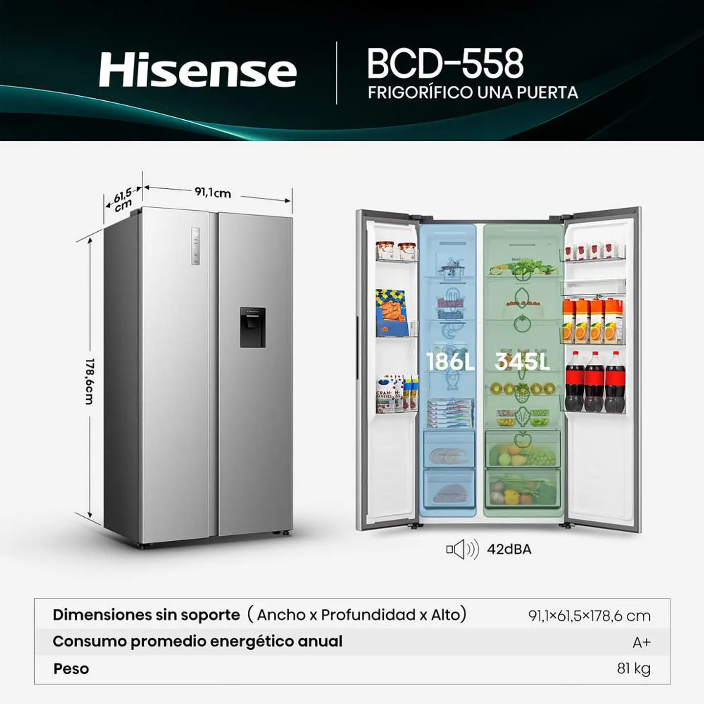 Nevecon HISENSE Side By Side 541 Litros BCD558W BCD558 Silver 5