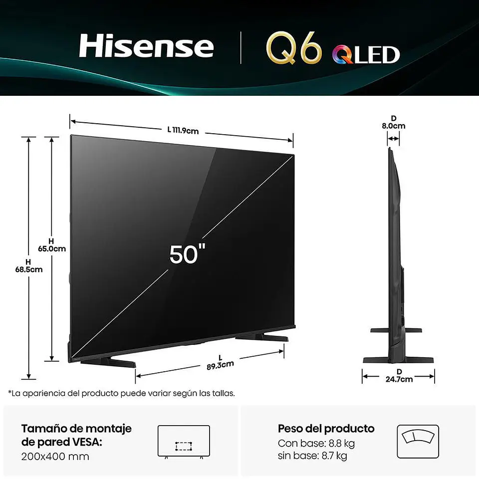 Televisor HISENSE 50 pulgadas QLED Uhd4K Smart TV 50Q6QV 2