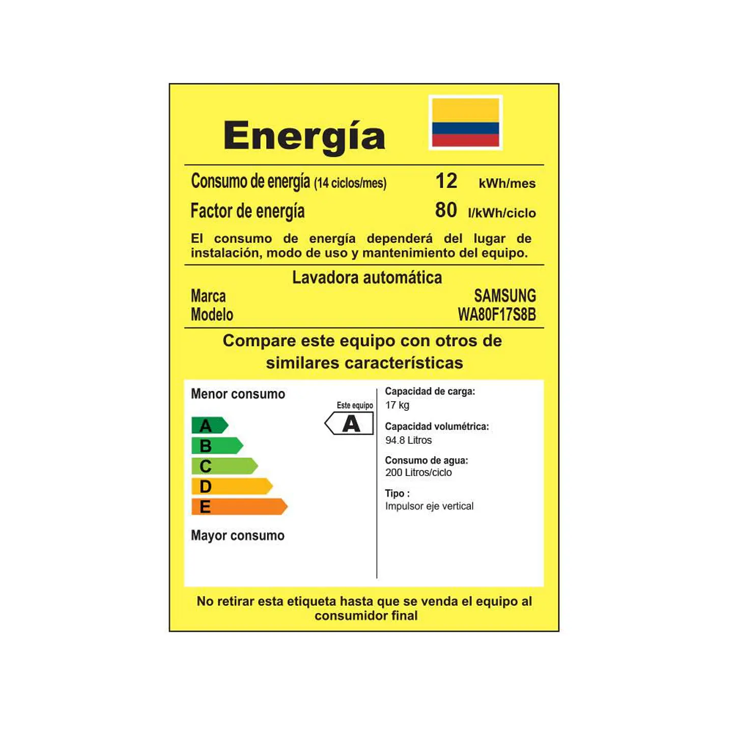 Lavadora SAMSUNG Carga Superior 17 kg (37 lb) WA80F17S8BCO 7