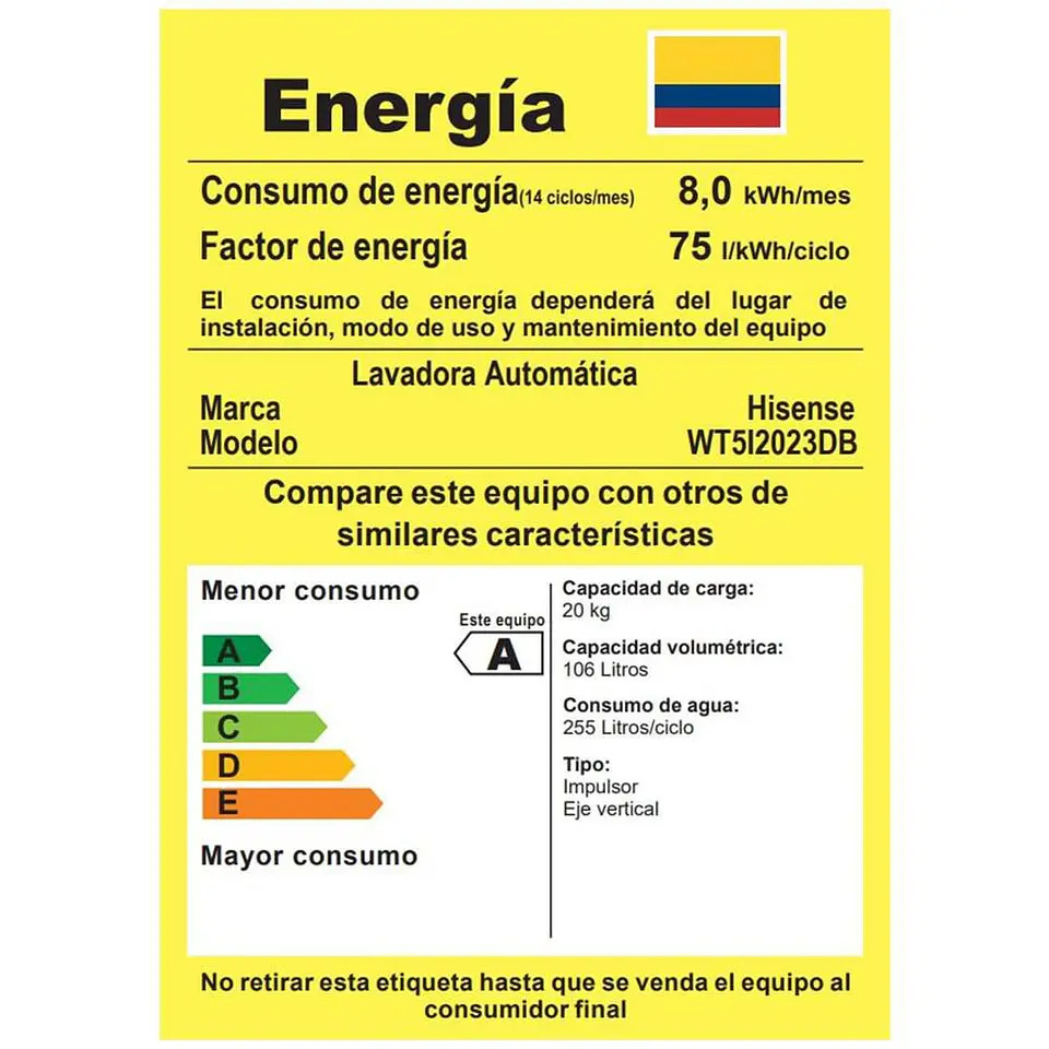 Lavadora HISENSE Carga Superior 20 kg (44lb) WT5I20 7