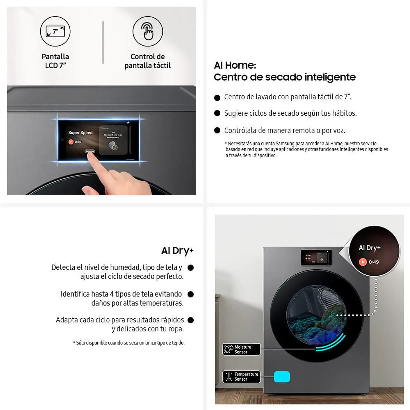 Secadora Carga Frontal SAMSUNG Gas 24 kg DV90F24UGSCO Gris 4