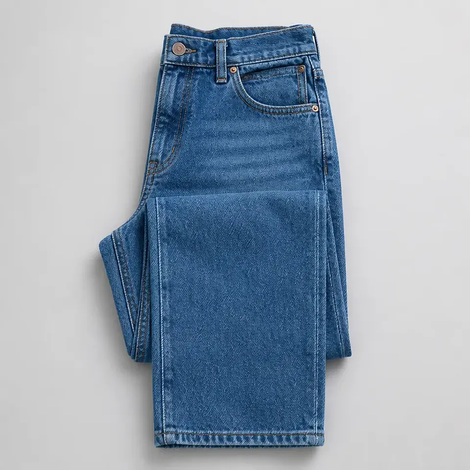 Jeans straight tiro alto azul medio 1