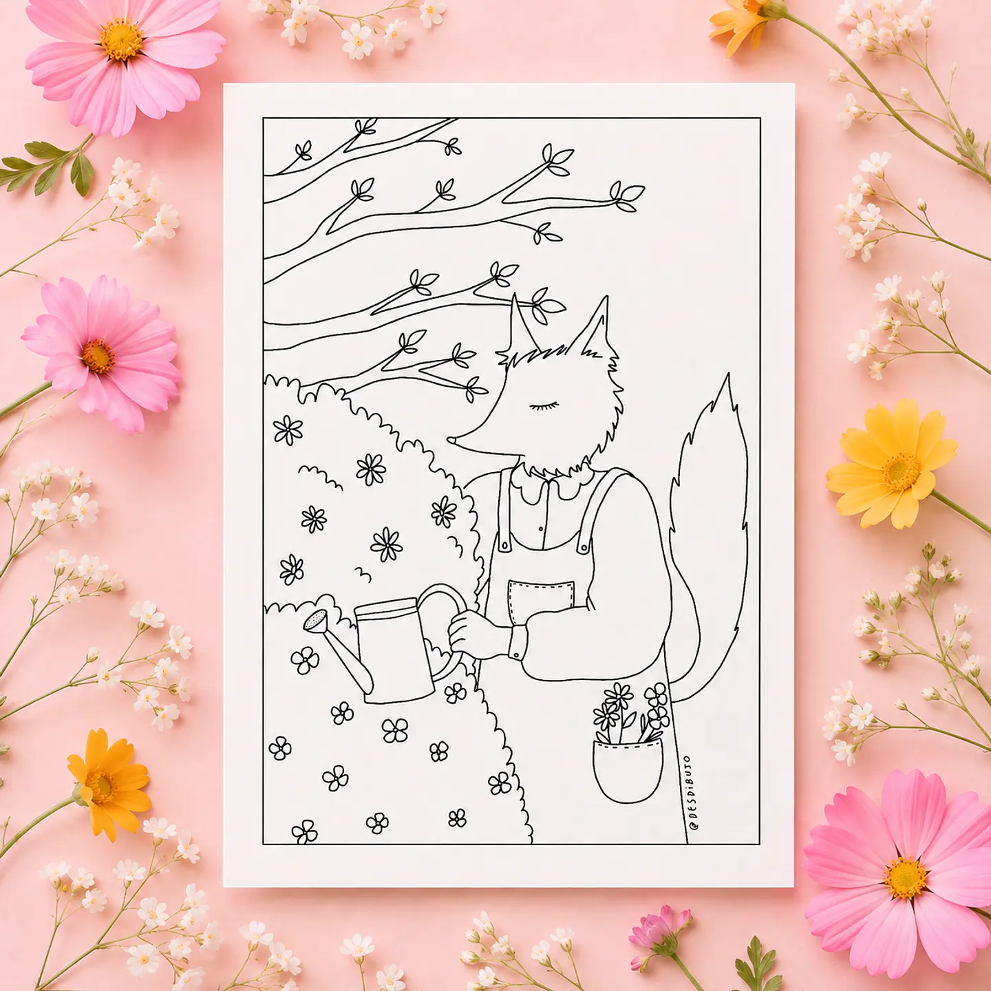 Ilustración papel 300g - Zorrita en su jardín  1