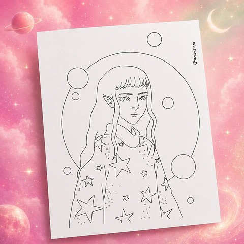 Ilustración papel 300g - Elfa cósmica 