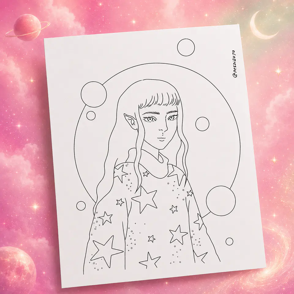 Ilustración papel 300g - Elfa cósmica  1