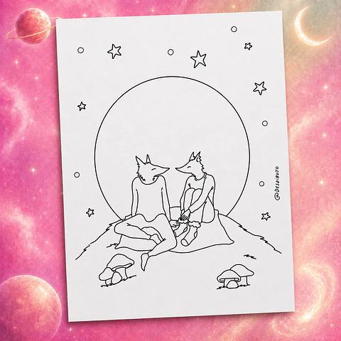 Ilustración papel 300g - pícnic a la luz de la luna 