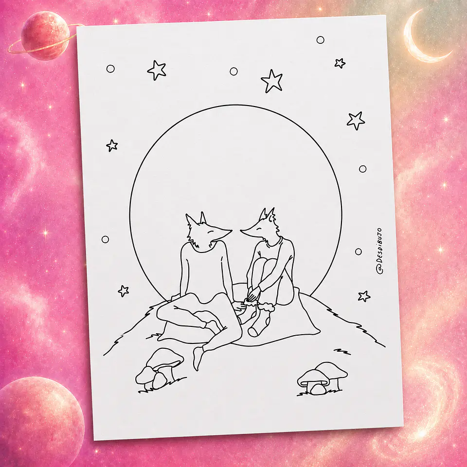 Ilustración papel 300g - pícnic a la luz de la luna  1
