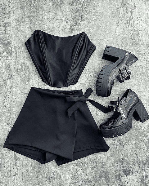 HADA SATIN SEMICORSET NEGRO