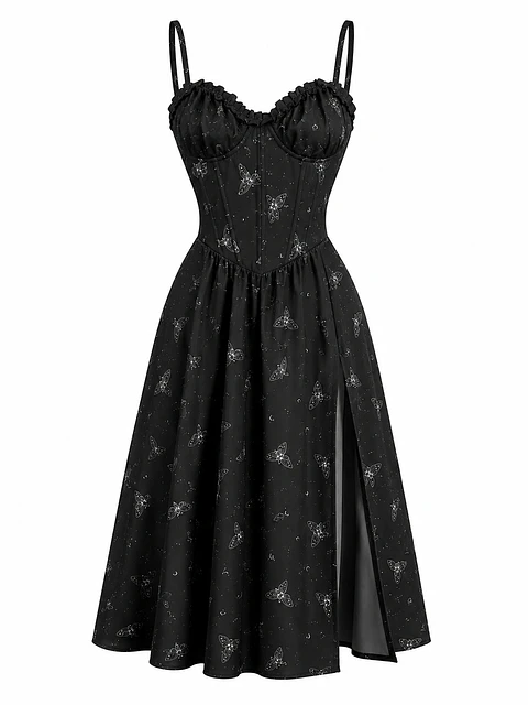 VIVIAN DRESS NEGRO LARGO POLILLAS 