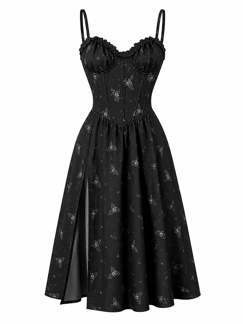 VIVIAN DRESS NEGRO LARGO POLILLAS 