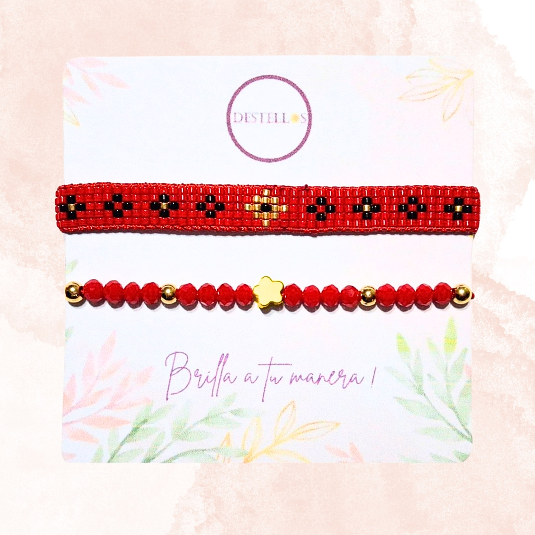 PULSERAS DUO FLORECIMIENTO ROJO 3