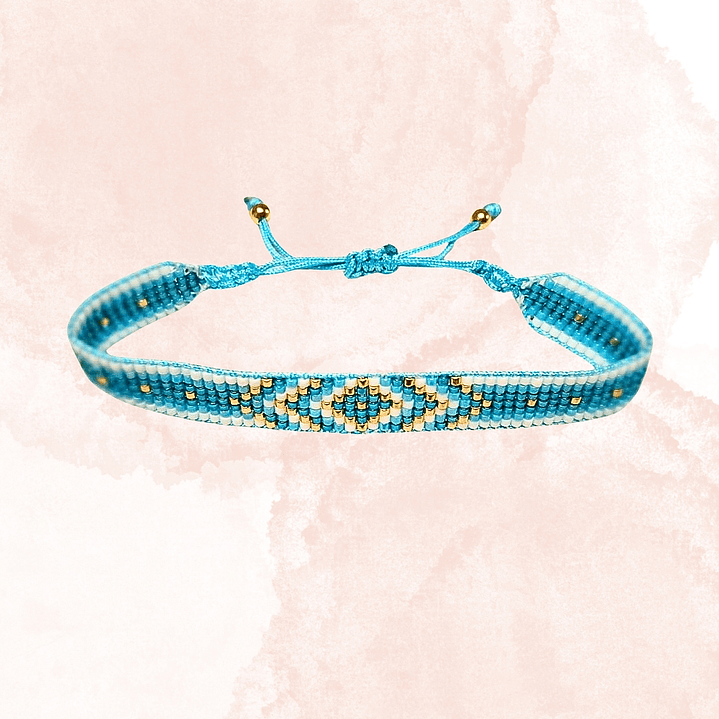 PULSERA FLECHAS CELESTE Y DORADO 1