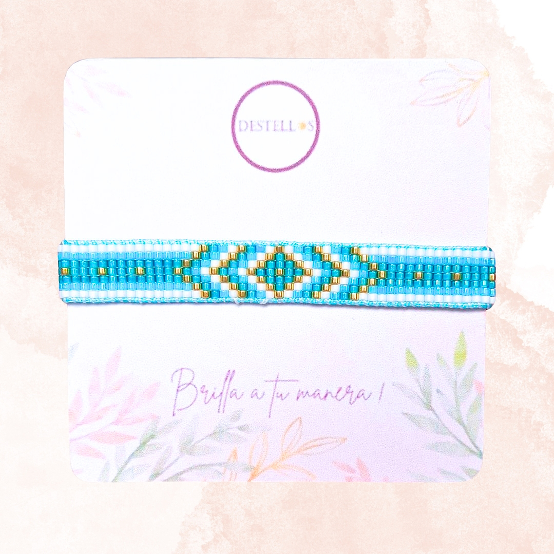 PULSERA FLECHAS CELESTE Y DORADO 3