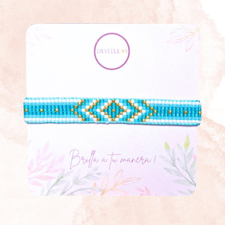 PULSERA FLECHAS CELESTE Y DORADO 3