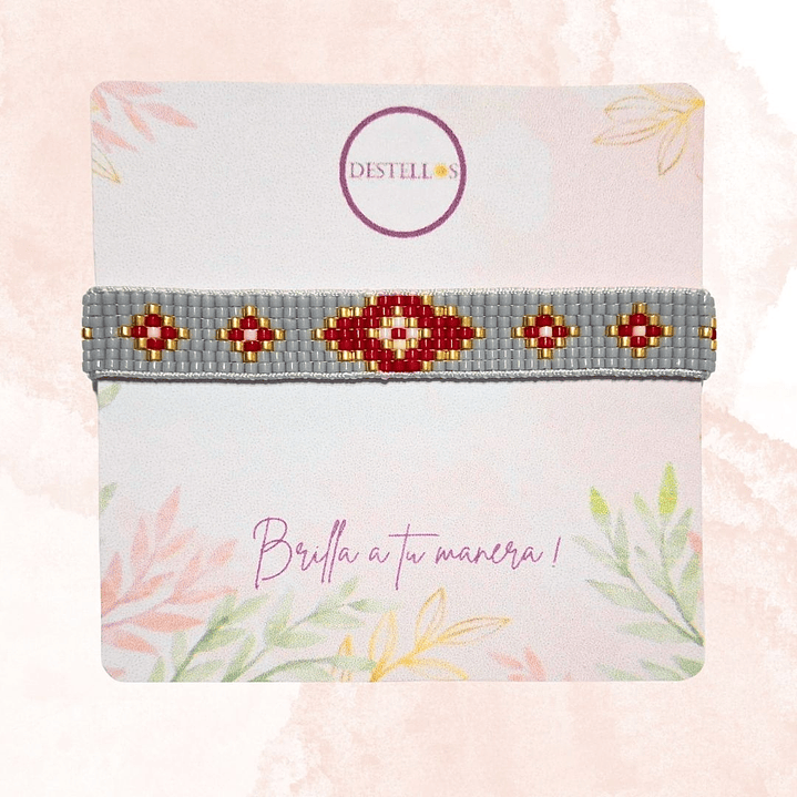 PULSERA ROMBOS ROJO Y GRIS 3