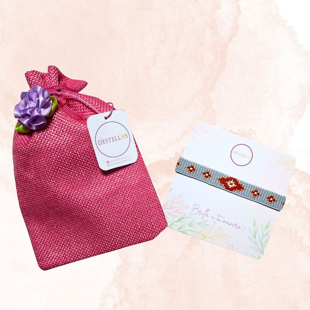 PULSERA ROMBOS ROJO Y GRIS 4