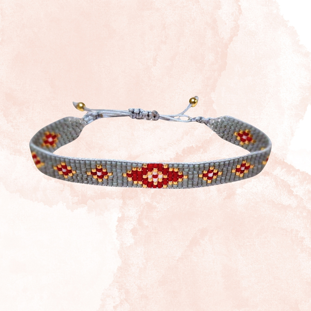 PULSERA ROMBOS ROJO Y GRIS 1