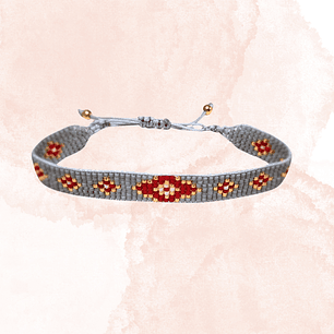 PULSERA ROMBOS ROJO Y GRIS
