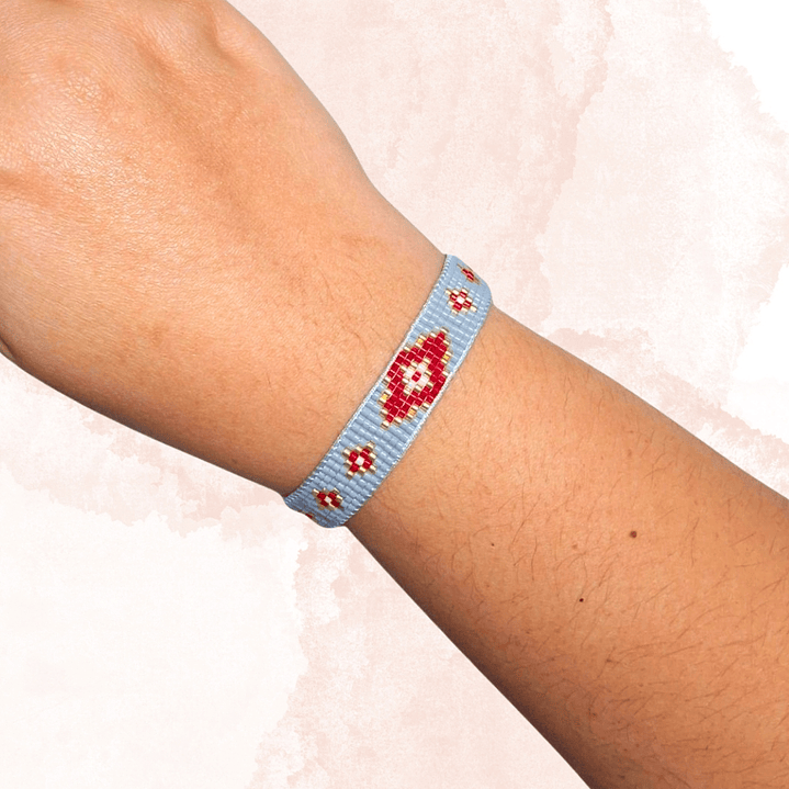 PULSERA ROMBOS ROJO Y GRIS 2