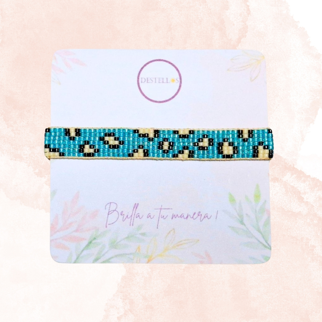 PULSERA  LEOPARDO TURQUESA Y MARFIL 3