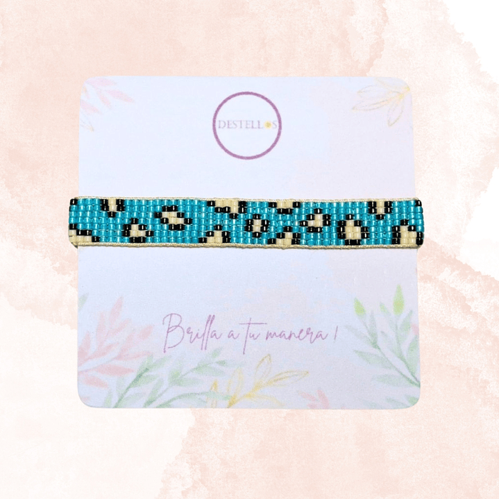 PULSERA  LEOPARDO TURQUESA Y MARFIL 3
