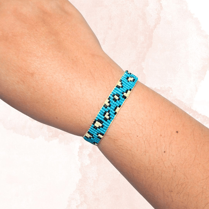 PULSERA  LEOPARDO TURQUESA Y MARFIL 2