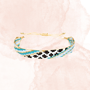 PULSERA  LEOPARDO TURQUESA Y DORADO