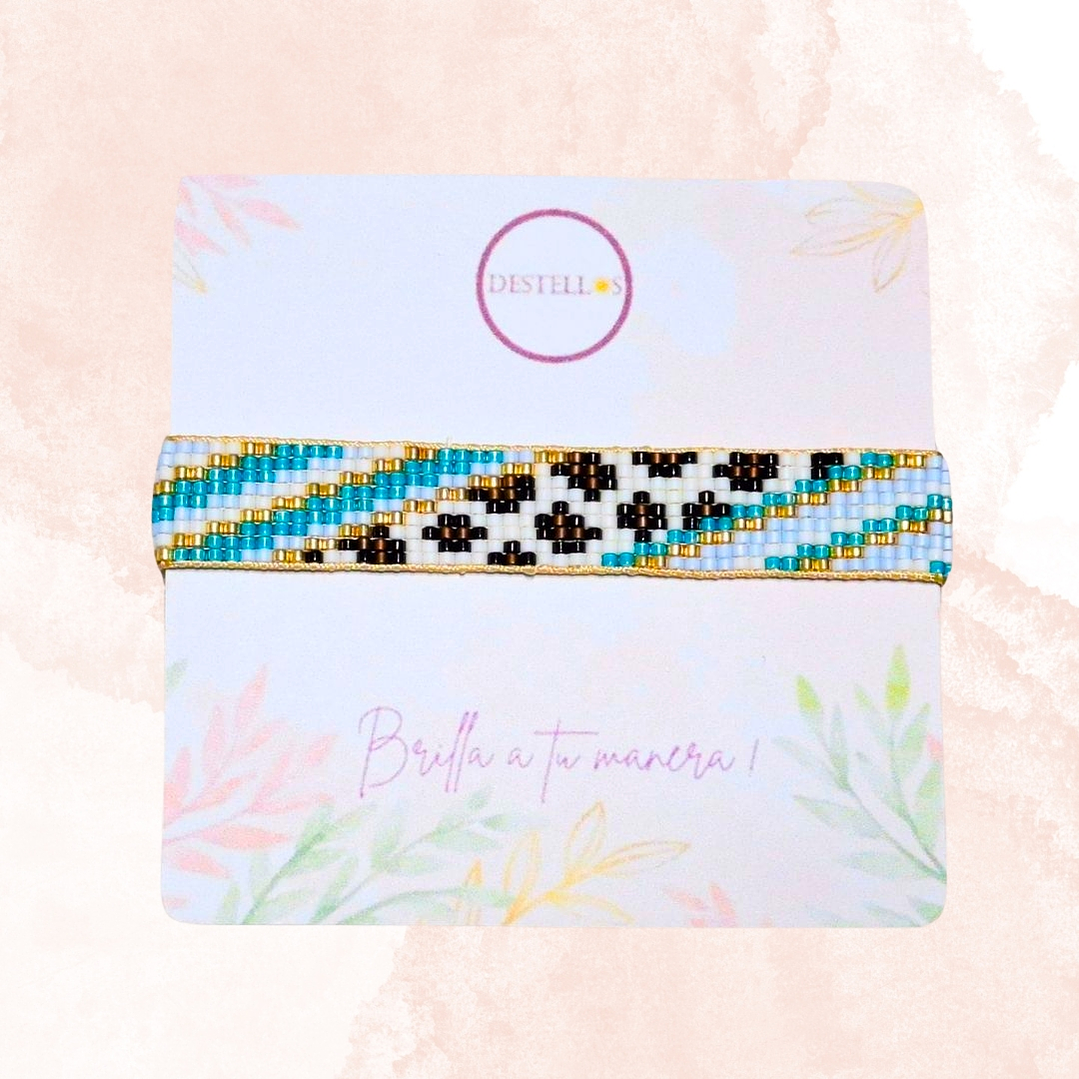 PULSERA  LEOPARDO TURQUESA Y DORADO 3
