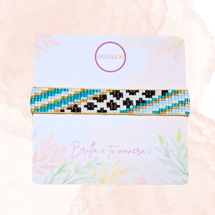 PULSERA  LEOPARDO TURQUESA Y DORADO 3