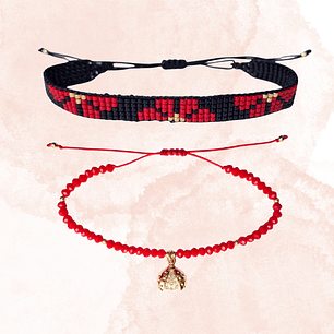 DUO PULSERAS FLORES ROJAS Y CHINITA