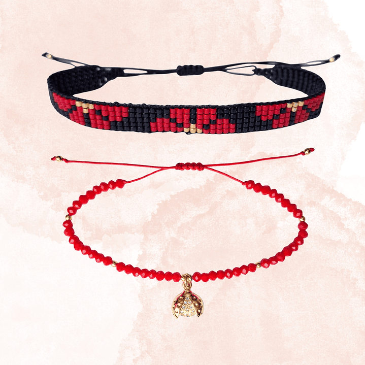 DUO PULSERAS FLORES ROJAS Y CHINITA 1