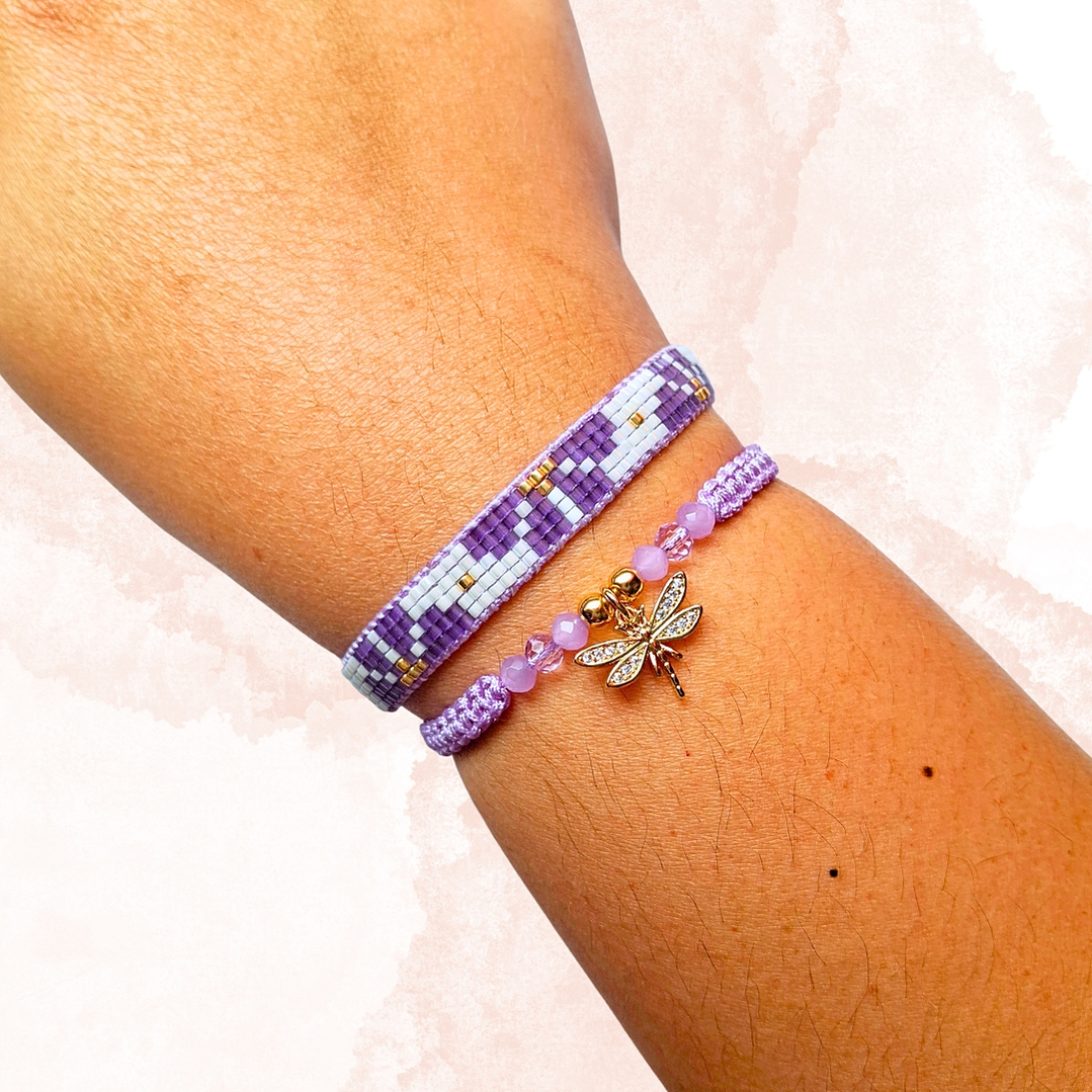 DUO PULSERAS FLORES LILA Y LIBELULA 2