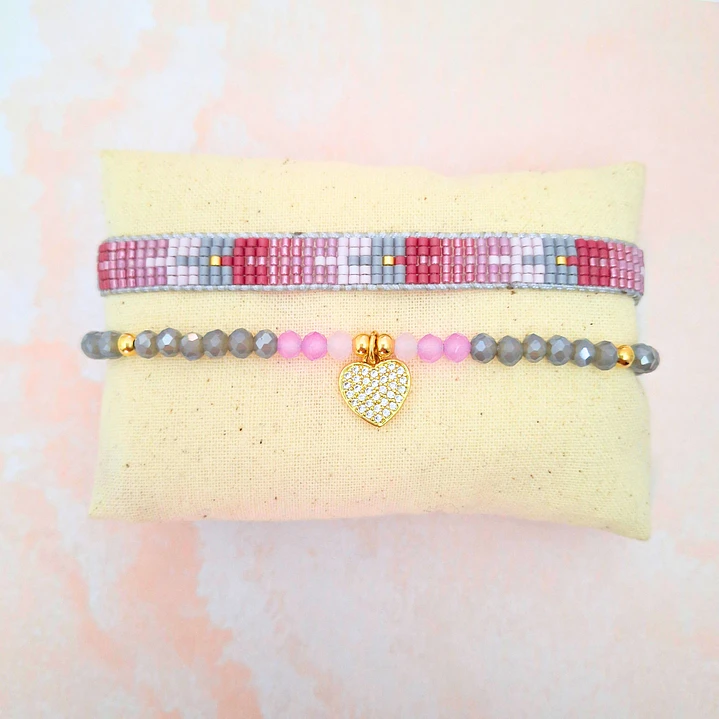 Pulseras dúo Corazón rosé 1