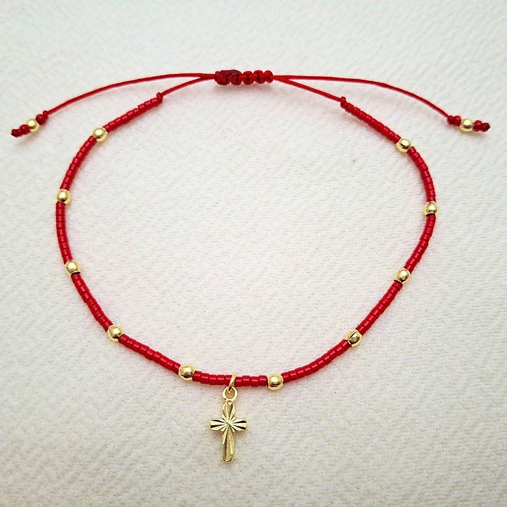 Pulsera roja Denario Dorada 2