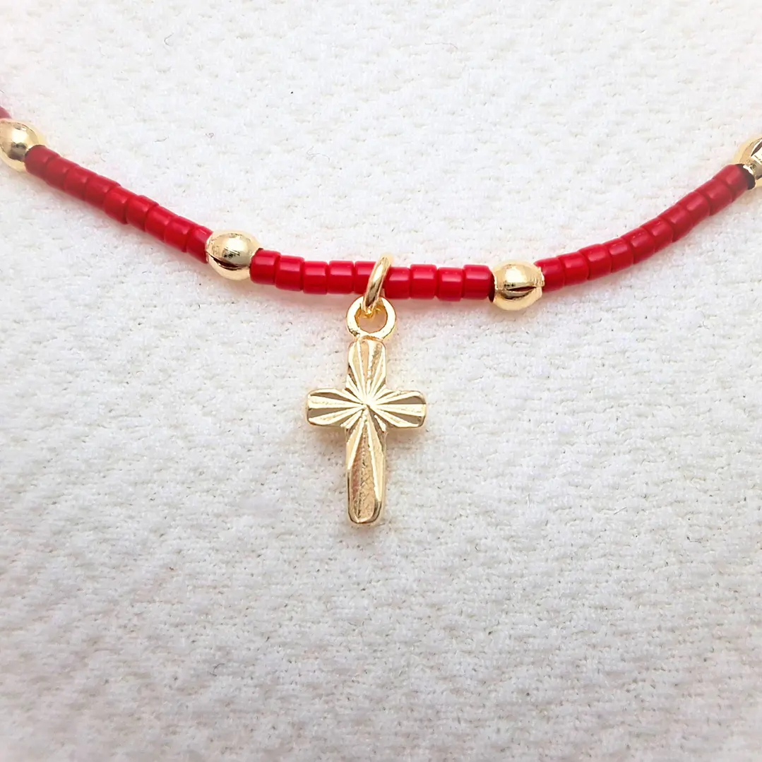 Pulsera roja Denario Dorada 1
